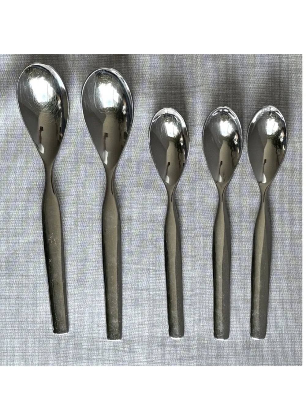 Retroneu CONVAIR Teaspoon (3) + Soup Spoon (2) Lot Stainless 18/8 Modern Tapered
